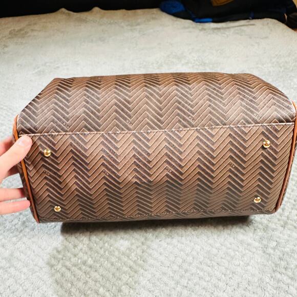 Vintage RALPH LAUREN Boswell Brown Striped Monogram Speedy Duffle Bag Barrell - Picture 8 of 12